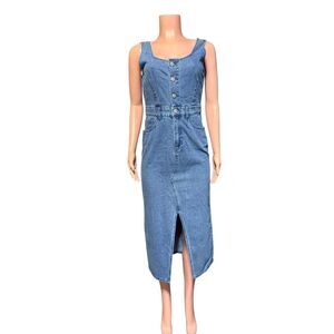 Forever 21 denim square neck midi dress M